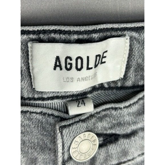 Agolde Juniors 24 Distressed Grey Button Fly Denim Jeans - Picture 2 of 12
